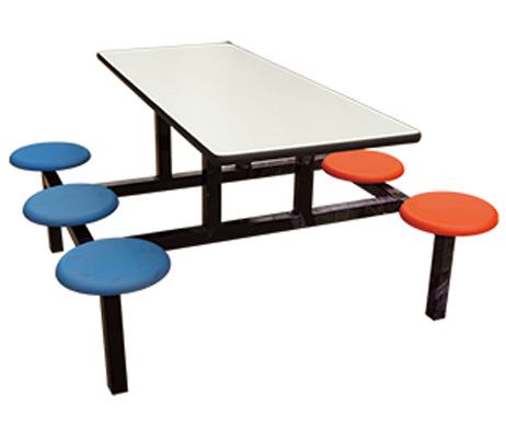 六人玻璃钢圆凳餐桌